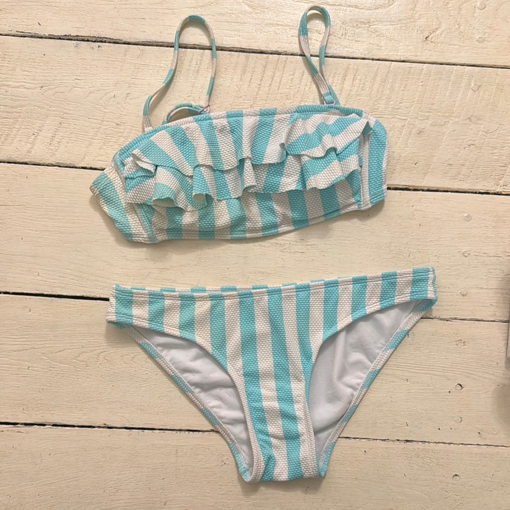 Stoney Clover Lane Blue and White Ruffled Bikini